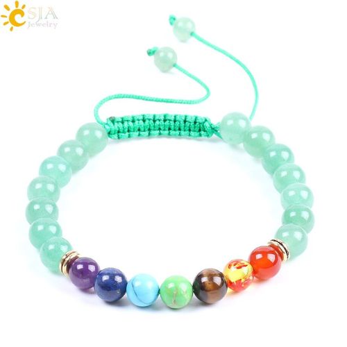 Bracelet En Pierre Naturelle 7 Chakra, Perle D'aventurine Verte, Corde Tressée À La Main, Chaîne Réglable, Breloque, Bijoux Pour Unisexe F088