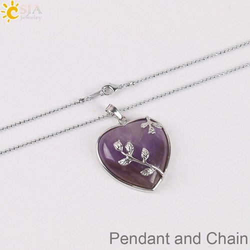 Csja ? Pendentif, Bijoux En Pierre Naturelle, Collier Long En Cuivre En Forme De C¿Ur, Bijoux Pour Filles, E073