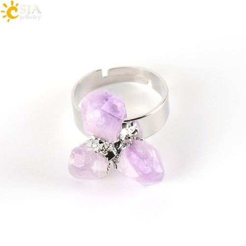 Bague En Pierre Naturelle Irrégulière, Couleur Or, Cristal Violet, Quartz, Réglable, Autrichien, E274