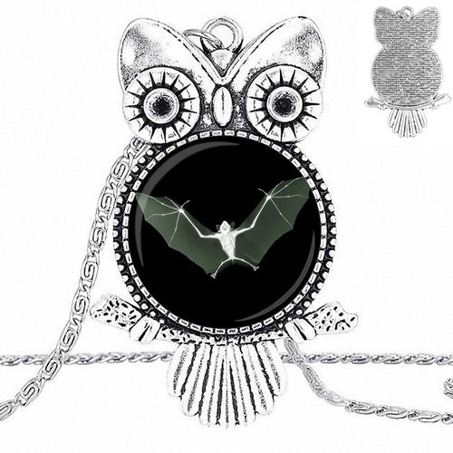 Ej Glaçure Noire Chauve Souris Pour Cadeau De Noël, Bijoux Vintage, Cabochon En Verre, Ras Du Cou, Long Collier Hibou