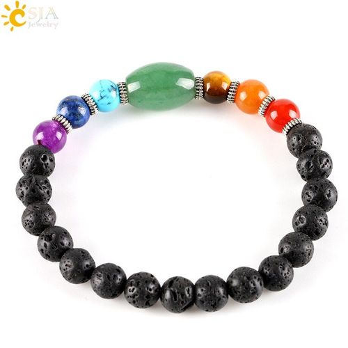 Bracelet D'aventurine Verte De Grande Taille Pour Homme Et Femme, Bijou De Guérison Des 7 Chakras, Pierre De Lave Noire, Cadeau, E279