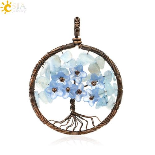 Pendentif Arbre De Vie En Pierre Naturelle, Fil De Cuivre Antique, Arbre De Sagesse, Fleur, Collier Pour Femmes Et Hommes, G237