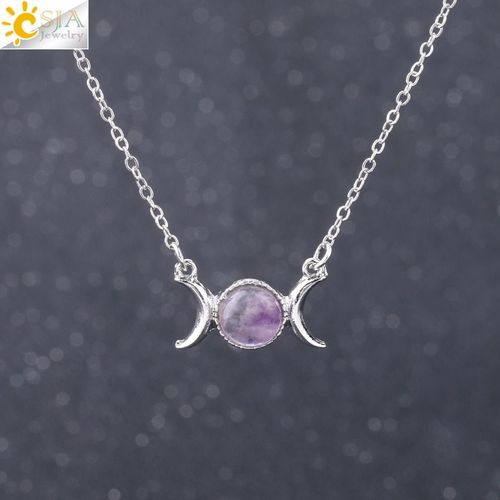 Collier Vintage En Forme De Croissant De Lune Et De Soleil, Ras Du Cou, Couleur Argent, Pierre Naturelle, Pour Femmes Et Filles, F707