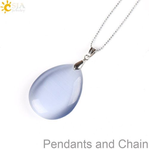 Collier À Bulles En Opale Pour Femmes, Grand Bijou Classique, Bleu, Gris, ¿Il De Chat, Pendentif Goutte D'eau, Chaîne Perlée, E160
