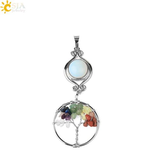 Pendentif Arbre De Vie Des 7 Chakras Pour Femmes Et Hommes, En Pierre Naturelle, Quartz Rose Violet, Cristal, Bijoux G818