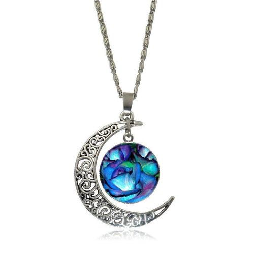 Collier En Verre Avec Croissant De Lune, Rose, Pour Amoureux, Meilleur Ami, À La Mode, Vintage