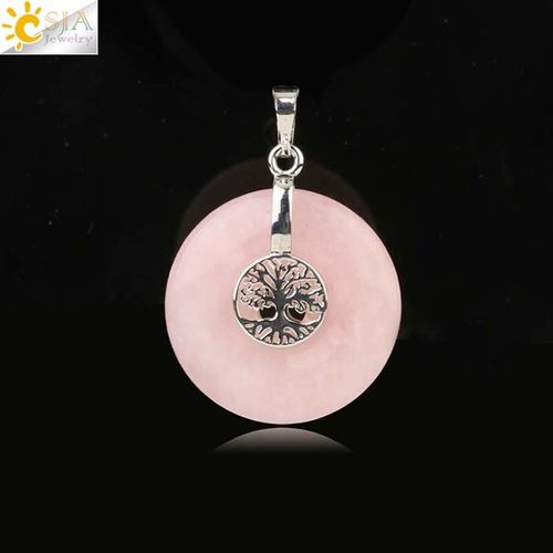 Csja Arbre De Vie Pendentif À Breloques Cristal Naturel Creux Rond Reiki Pierre Énergie Sagesse Arbres Femmes Hommes Pendentifs Colliers G146