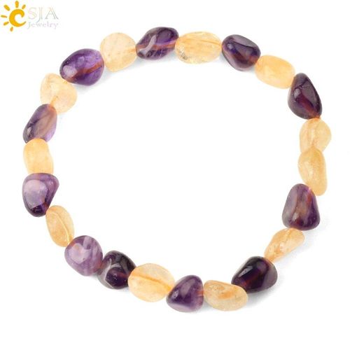 Bracelets Mixtes En Cristal Extensible Pour Femmes, Irrégulier, Violet, Jaune, Perles, Équilibre, Pierre De Guérison, G633