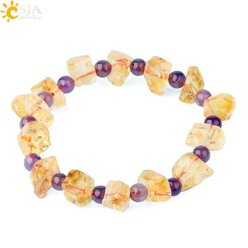 Bracelet En Pierre Naturelle Violette Et Jaune Pour Femme, Bijoux D'été, Perles Irrégulières, G810