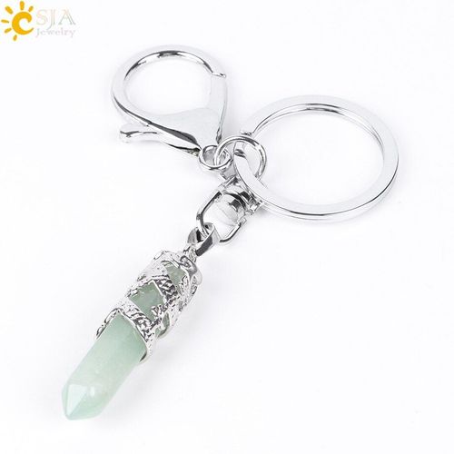 Porte Clés En Pierre Naturelle, Pendentif En Forme De Prisme Hexagonal, Lapis Lazuli, Opale De Cristal Blanc, Pour Bricolage De Voiture, E824