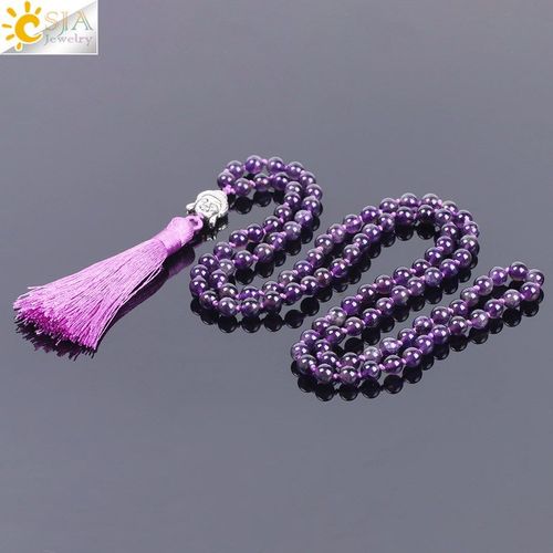 Collier À Pampilles En Améthyste Naturelle, Cristal Violet, Chapelet De Gemme Rond, 108 Perles Mala, Méditation Bouddha, F171