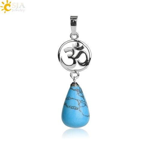 Pendentifs En Pierre Naturelle Cristal, Goutte D'eau Om, Breloques Pour Collier En Fluorite Oeil De Tigre, Quartz Aventurine, Bijoux G738