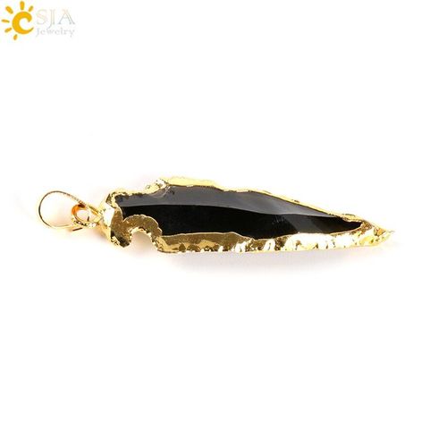 Pendentif Tête De Flèche En Onyx Noir Naturel Indien, Couleur Or Galvanisé, Pierre Brute, Énergie, Collier De Luxe Fait À La Main, Bijoux E310