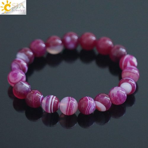 Bracelets En Onyx Rouge Rose Extensible, 10mm, Perles Rondes, Veines, Pierre, Breloque Énergétique, Bijoux Pour Meilleur Ami, F147