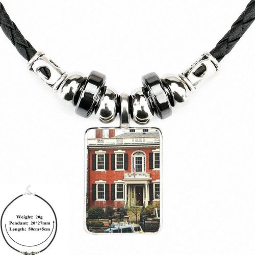Bijoux Vintage En Cuir Noir, Pendentif Perle En Verre, Cabochon, Collier Pour Filles, Cadeau Fait À La Main, Architecture Américaine