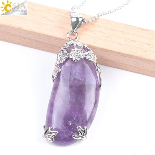 Collier En Pierre Naturelle Pour Femmes, Pendentif Avec Perles Ovales À Dos Plat, Quartz Violet, Oeil De Tigre, Aventurine, F015