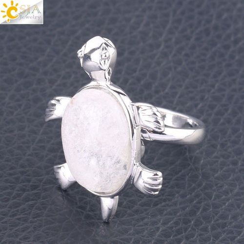 Csja Bagues Pour Femmes, Pierre De Cristal Naturel, Quartz Rose, Lapis, Couleur Argent, Bagues, Tortue Animal Mignon, Bijou Tendance, F589