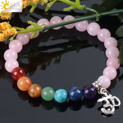 Bracelets À Quartz En Pierre Naturelle Pour Femmes, Perles Mala De Méditation Porte Bonheur, Cristal Rose, Reiki Om, 8mm, E926