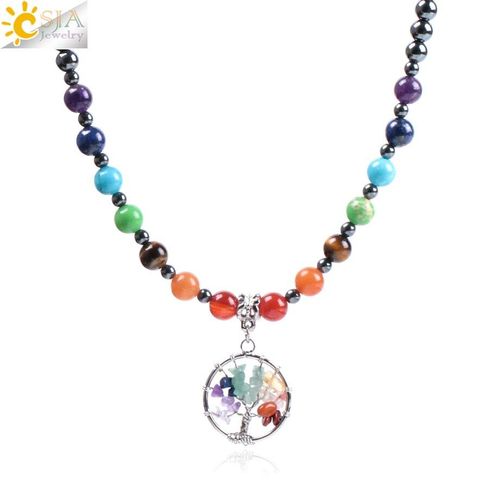 Collier En Pierre Hématite Noire Pour Homme, Bijou Naturel, Pendentif Arbre De Vie, 7 Chakras, Guérison Reiki, Boho, F001, 2018