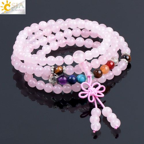 Bracelets Multicouches En Quartz Rose Naturel 2018, Pour Femmes, Collier De Méditation Bouddha, Perles De Guérison Chakra Mala, 6mm, E986