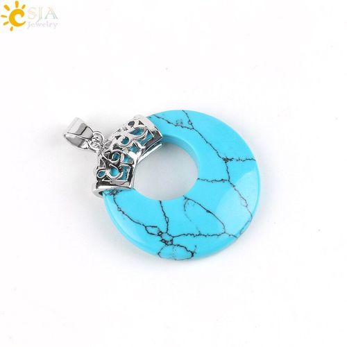 Pendentif En Cristal Blanc Clair Naturel Pour Femmes Et Hommes, Cabochon Rond Creux En Pierre Bleue Opale, Breloques Tibétaines Reiki E519