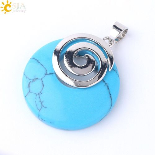 Pendentifs En Agates Naturelles, Rouge, Violet, Pour Collier, Nacre, Blanc, Jaune, Spirale, Forme Ronde, Bijoux Howlite, F829