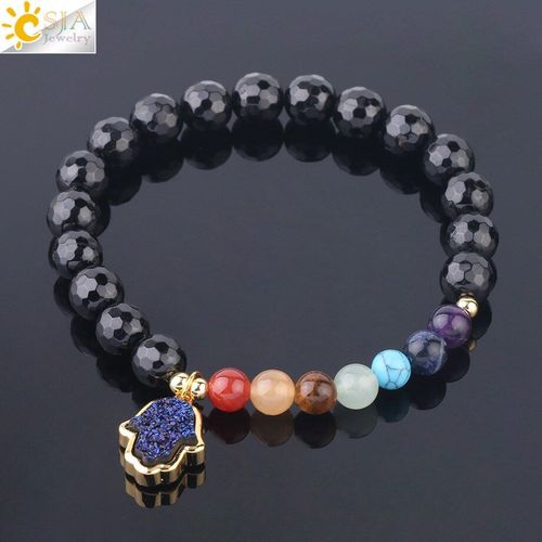 Bracelets À Quartz En Cristal Naturel Pour Femmes, Mélange De Pierres Chakra, Breloques Main Hamsa, Bijoux De Yoga Reiki, 8mm, 6mm, F702