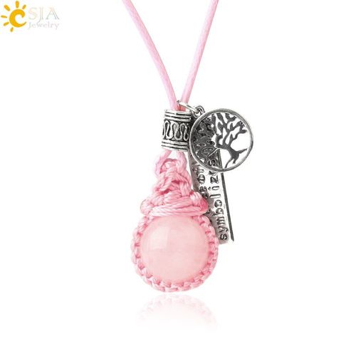 Collier En Pierre Naturelle Pour Hommes, Pendentif Rond En Cristal Rose Violet, Quartz, Arbre De Vie, Breloques ¿Il De Tigre, G679