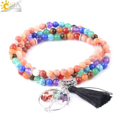 Bracelets Chakra Multicouches Pour Femmes, En Pierre Naturelle, Rose, Aventurine, Vie D'arbre, Pompon Mala, Perle Chapelet F684