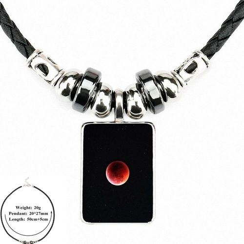Ej Glaçure Lune Éclipse Lunaire, Cabochon En Verre, Bijoux En Cuir Noir Perle Pendentif Collier Pour Femmes Filles Fait À La Main