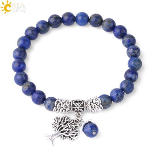 Bracelet En Pierre Naturelle Lapis Lazuli Pour Hommes, Perles Mala Bleues, Arbre De Vie, Bijoux De Charme, Méditation, 8mm, F783