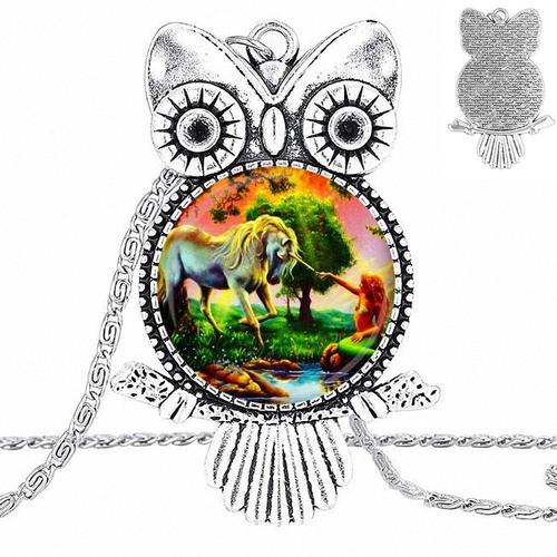 Collier Vintage En Verre Pour Femmes Et Enfants, Design Tendance, Hibou, Sirène, Licorne