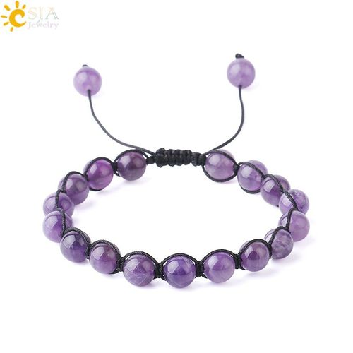 Bracelet De Pierres De Guérison En Cristal Violet, 8mm, Quartz Naturel, Corde Tressée Réglable, Perles Pour Femmes Et Hommes, F730
