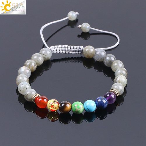 Bracelets De Yoga Pour Hommes Et Femmes, Tissage Des 7 Chakra, Pierres Naturelles Reiki, Spectrolite, Labradorite, Corde Ajustable, F090