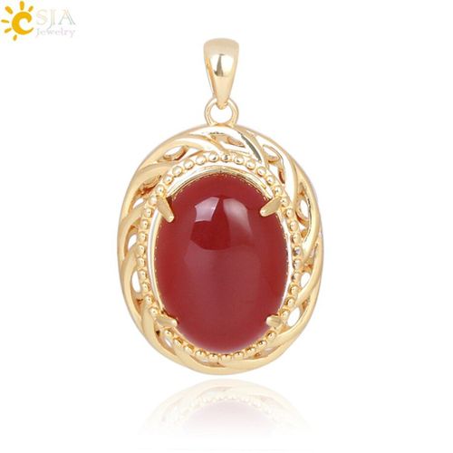 Collier En Agate Rouge Pour Femmes, Pendentif Ovale En Onyx, Nouvelle Pierre Naturelle, Ajouré, Couleur Or, F298
