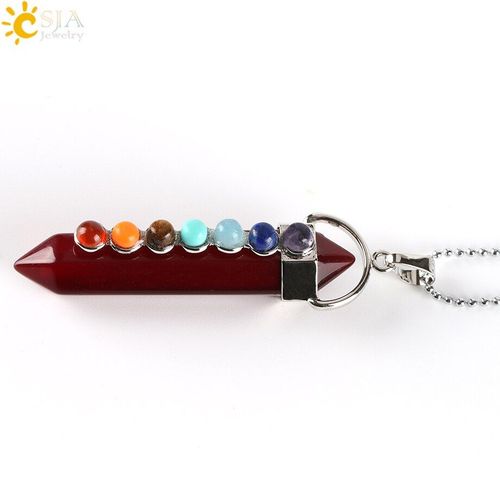 Colliers De Guérison Des 7 Chakras Reiki, Pendentifs, Pendule Rond Naturel, Pierre Précieuse, Pointe Hexagonale, Quartz Rose, Cristal, Bijoux E586