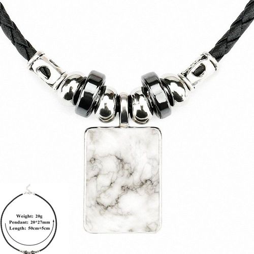 Pendentif En Cuir Noir Avec Cabochon En Verre, Long Collier Pour Femmes Et Enfants, Texture De Pierre De Marbre, Nouvelle Collection