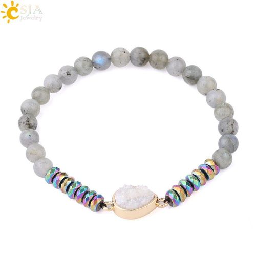 Bracelet En Pierre Naturelle Labradorite, 6mm, Perle Druzy Colorée Hématite En Forme De Goutte D'eau, Pour Hommes Et Femmes, Énergie De Guérison, F620
