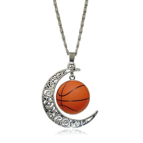 Collier Avec Pendentif En Verre Plaqué Argent, Long Ras Du Cou En Forme De Croissant De Lune, Pour Le Football Unisexe