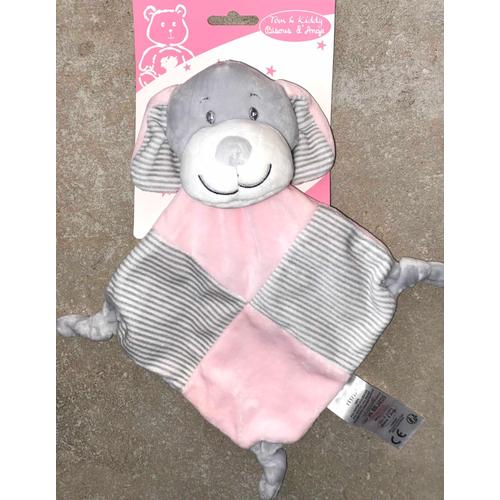 Doudou Chien Mouchoir Gris Rose Tom & Kiddy Grelot Hochet Peluche Jouet Bebe Naissance Bisous D'ange Soft Toy Dog Baby