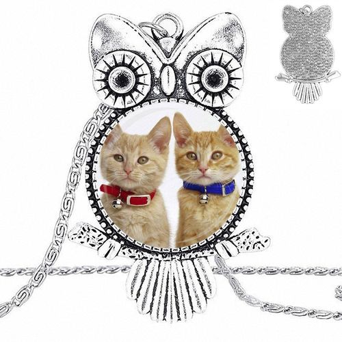 Collier Ras Du Cou En Verre Pour Femme, Pendentif, Hibou, Chat Adorable, Bijoux