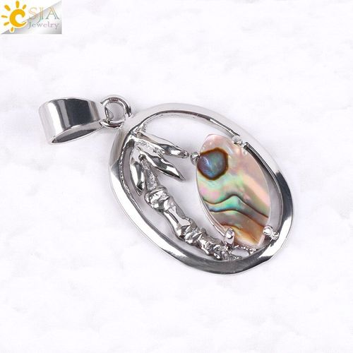 Collier Ovale En Coquillage D'ormeau Naturel Pour Femmes, Pendentif En Coquillage Paua De Nouvelle Zélande, Breloques En Bambou, Couleur Argent, Bijoux D'été, E782