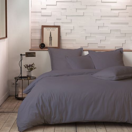 Parure De Lit Housse De Couette Avec Taies D'oreiller 100% Percale De Coton 80 Fils Gris 240 X 260 Cm