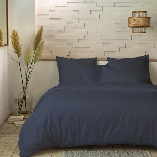 Parure De Lit Housse De Couette Avec Taies D'oreiller 100% Percale De Coton 80 Fils Bleu 240 X 260 Cm