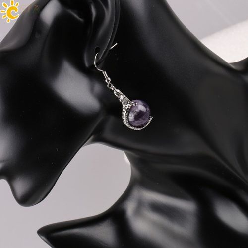 Boucles D'oreilles En Forme De Petite Sirène Pour Fille, Perles Rondes En Pierre Naturelle, Pendentif D'amour, Opale, Rose, Violet, Quartz, Cristal, E089