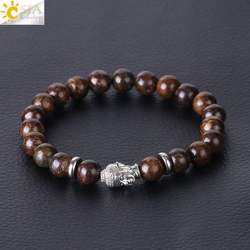 Csja Bracelets Mala, Pierre Naturelle Pour Hommes, Perles De Bouddha, Équilibre Chakra, Améthyste, Quartz Rose, Lapis Lazuli, Bronzite Tibétaine, F415