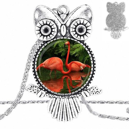 Ej Glaçure Rose Flamant Rose Oiseau Verre Pendentif Galaxie, Collier Plaqué, Bijoux Pour Femmes Hommes Fête