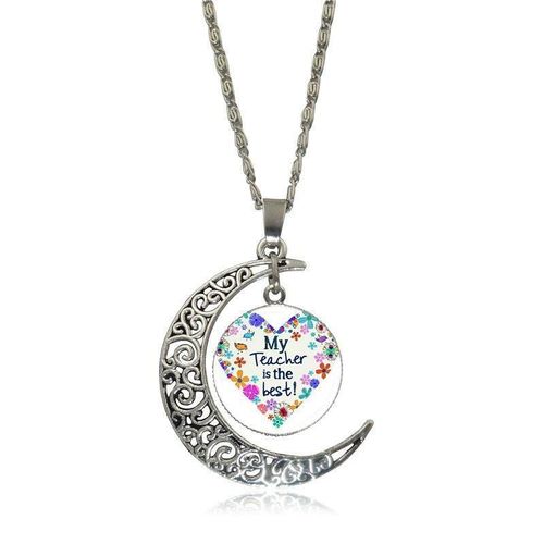 Collier Ras Du Cou Avec Pendentif En Forme De Croissant De Lune Pour Femme Et Fille, Cabochon En Verre Plaqué Argent, Meilleur Cadeau Pour Enseignant