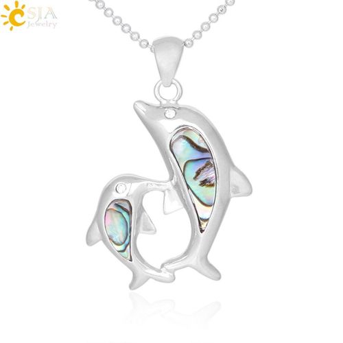 Collier En Coquillage Abalone De Nouvelle Zélande, Naturel, Perle De Nacre Bleue, Double Dauphin, Pendentif Animal Mignon, Bijoux Pour Femmes, F326