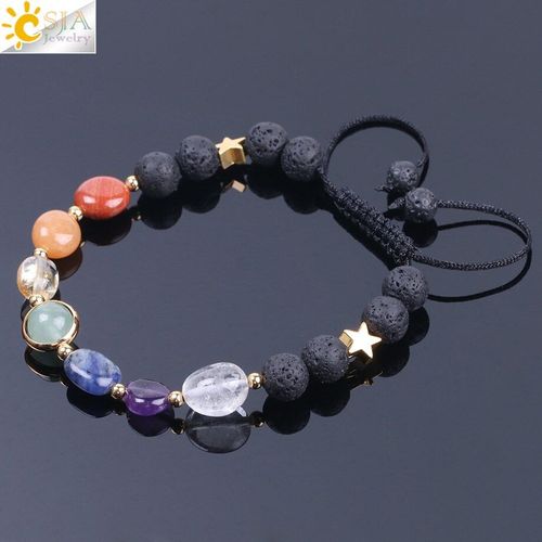 Bracelet 7 Chakra En Pierre De Lave Naturelle, 8mm, Couleur Mixte, Pierres Précieuses, Quartz Cristal, Sodalite, Chaîne, F204